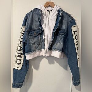 American Bazi - TOUR PATCH DENIM Jeans JACKET WITH HOODIE